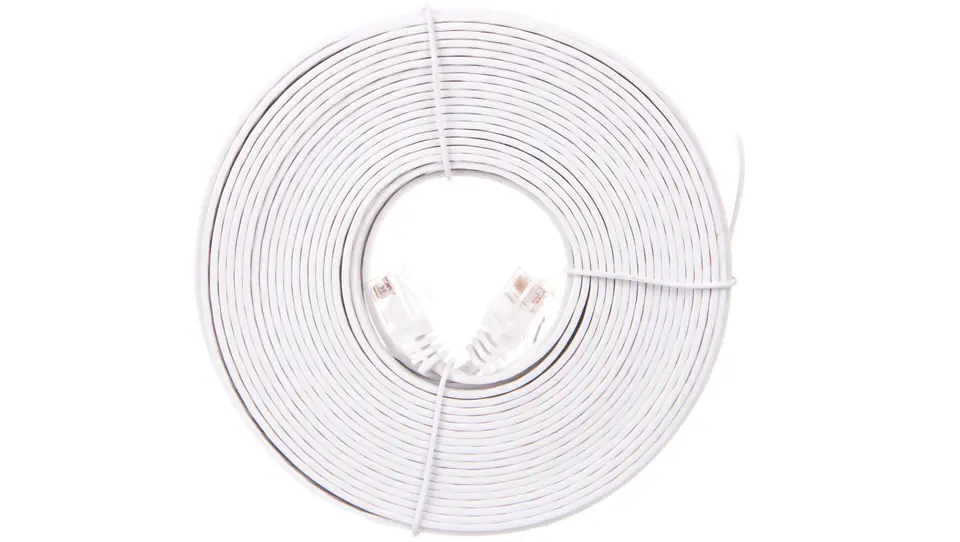 ⁨Kabel krosowy płaski patchcord U/UTP kat.5e biały 10m 93363⁩ w sklepie Wasserman.eu