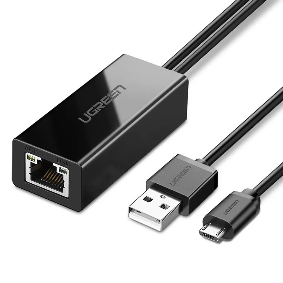 ⁨Ugreen zewnętrzna karta sieciowa micro USB 100Mbps do Chromecast 1m czarny (30985)⁩ w sklepie Wasserman.eu