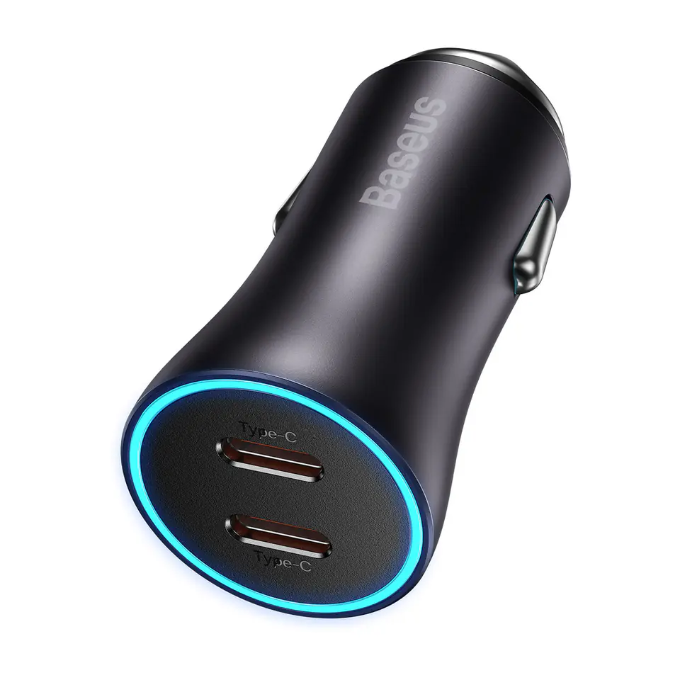 ⁨Baseus Golden Contactor Pro Car Charger, 2x USB-C, 40W (grey)⁩ at Wasserman.eu