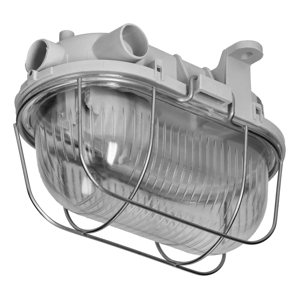 ⁨OVAL 7040T, oprawa oświetleniowa, 40W, E27, IP44, IK10, klosz poliwęglan przeźroczysty, podstawa polipropylen, siatka metalowa, szara⁩ w sklepie Wasserman.eu