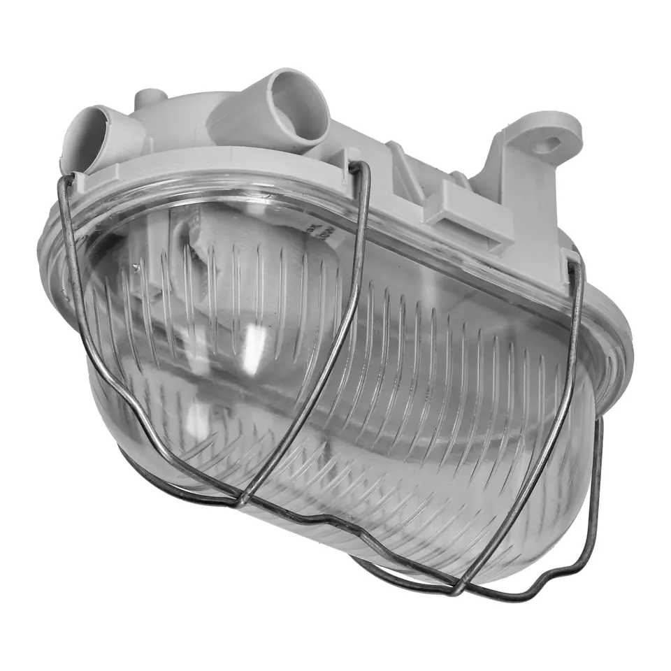 ⁨OVAL 7040T/R, oprawa oświetleniowa, 40W, E27, IP44, IK10, klosz poliwęglan przeźroczysty, podstawa polipropylen, siatka metalowa rozkładana, szara⁩ w sklepie Wasserman.eu