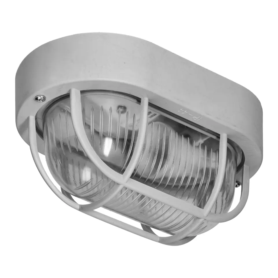 ⁨OVAL 7040 STYL, oprawa oświetleniowa, 40W, E27, IP44, IK10, klosz poliwęglan przeźroczysty, podstawa polipropylen, siatka plastikowa, szara⁩ w sklepie Wasserman.eu