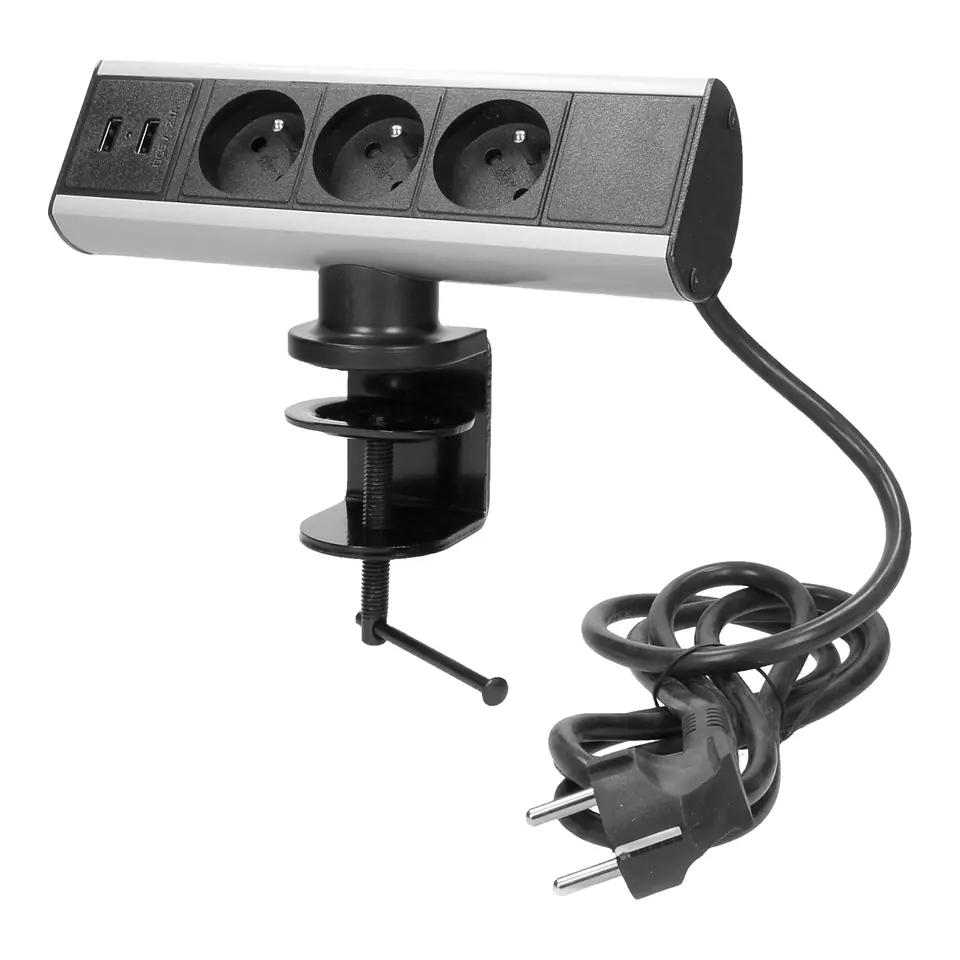 ⁨Gniazdo meblowe z ładowarką USB i zaciskiem śrubowym 3x2P+Z, 2xUSB⁩ w sklepie Wasserman.eu