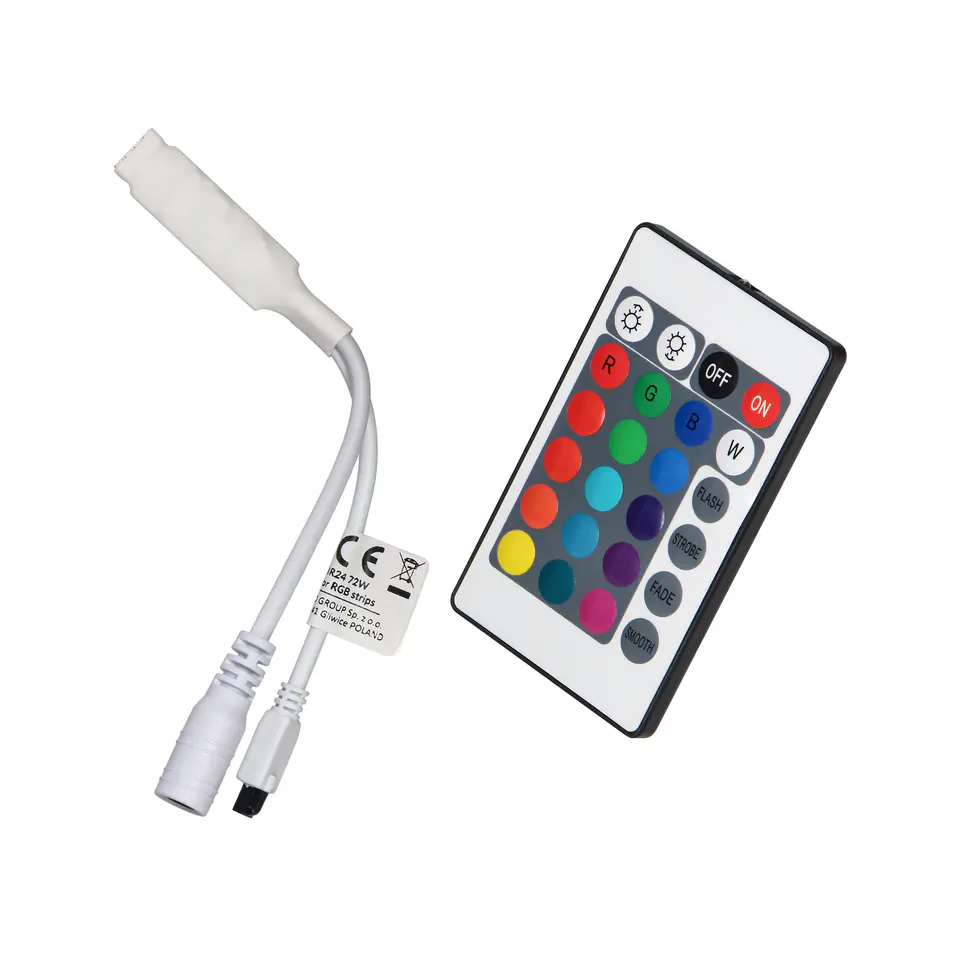 ⁨Bezprzewodowy sterownik do taśm RGB (wielokolorowych taśm oświetleniowych LED) z pilotem 24 przyciskowym⁩ w sklepie Wasserman.eu
