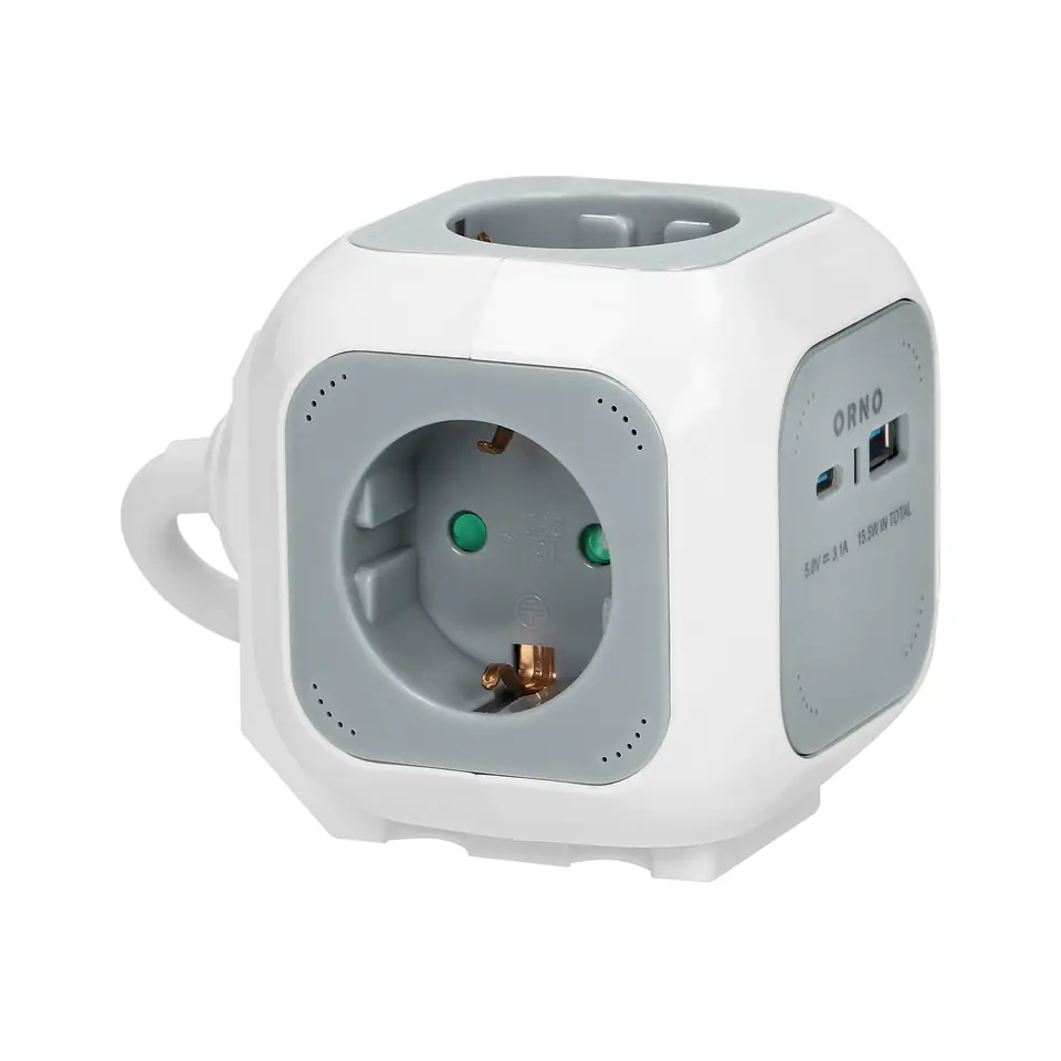 ⁨Przedłużacz 4x2P+Z (Schuko), ładowarka USB A+C, Quick charge, 1,4m H05VV-F 3x1,5mm?, szary⁩ w sklepie Wasserman.eu