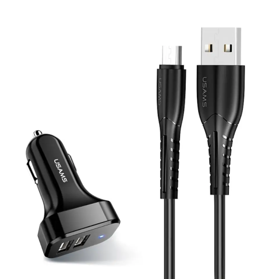 ⁨USAMS Ład. sam. 2xUSB C13 2,1A microUSB czarny/black NTU35MC13TZ⁩ w sklepie Wasserman.eu