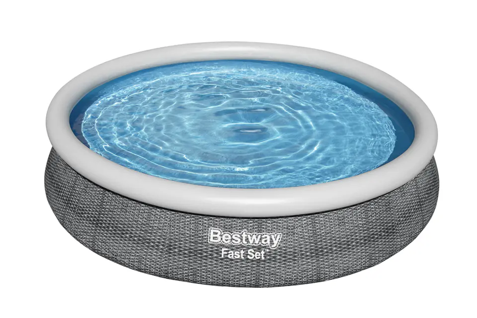 ⁨Bestway 57443 Basen rozporowy Fast Set z dmuchanym pierścieniem Szary 3.66m x 76cm⁩ w sklepie Wasserman.eu