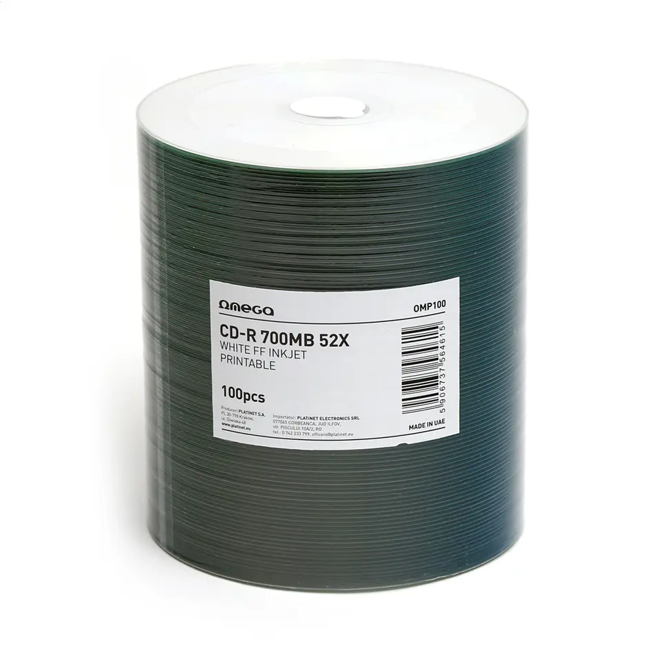 ⁨OMEGA CD-R 700MB 52X FF WHITE INKJET PRINTABLE SP*100 [56461]⁩ w sklepie Wasserman.eu