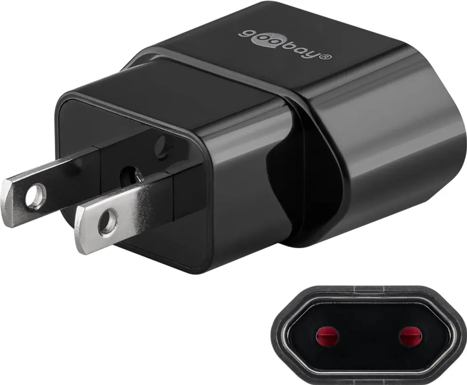 ⁨Adapter podróżny PŁASKI gn. EU wt. USA Goobay BLK⁩ w sklepie Wasserman.eu