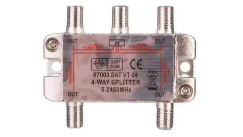 ⁨Rozdzielacz sygnału SAT splitter 1x F / 4x F 5-2500MHz 67003⁩ w sklepie Wasserman.eu