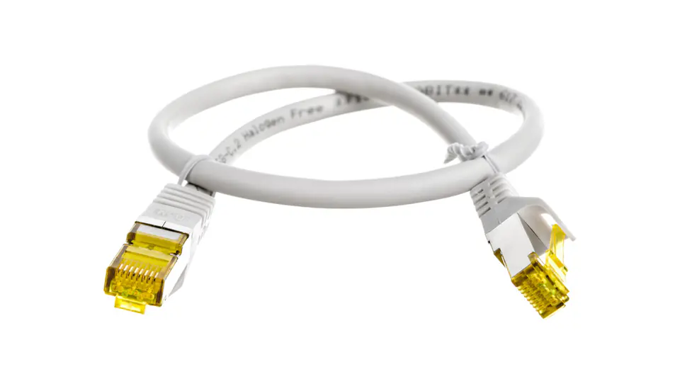 ⁨Kabel krosowy patchcord S/FTP (PiMF) kat.6A LSZH szary 0,5m 91576⁩ w sklepie Wasserman.eu