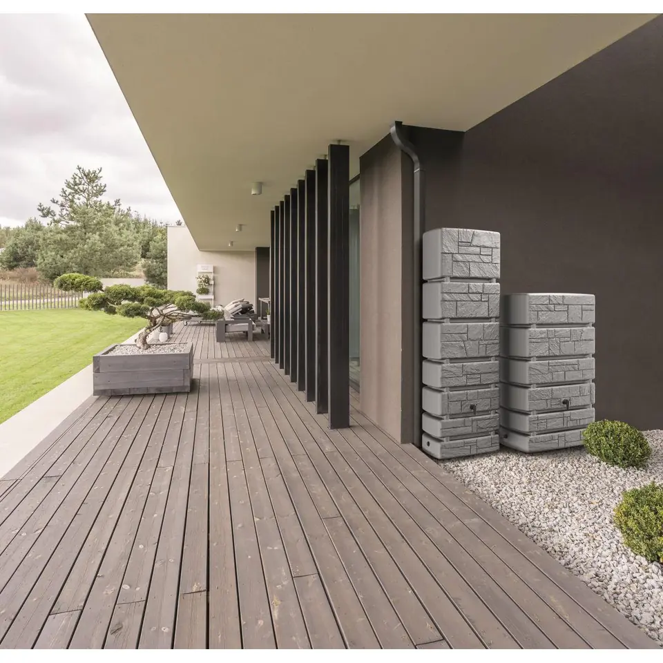 ⁨ZBIORNIK POJEMNIK NA WODĘ DESZCZÓWKĘ TOWER STONE 500L SMOOTH GRAY⁩ w sklepie Wasserman.eu