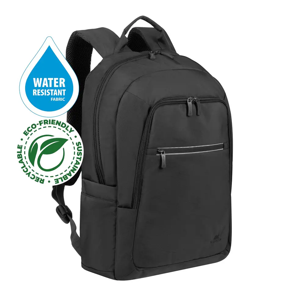 ⁨RIVACASE 7561 Laptop Backpack 15.6"-16" Alpendorf ECO, black, waterproof material, eco rPet, pockets for smartphone, documents, accessories, side pocket for bottle⁩ at Wasserman.eu