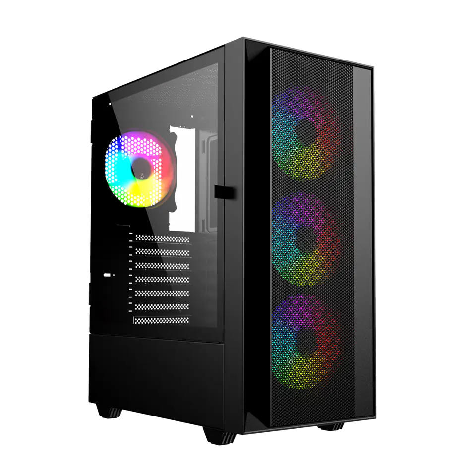⁨Gembird Fornax 4000 ARGB gaming ATX computer case, Midi Tower, backlight, Black⁩ at Wasserman.eu