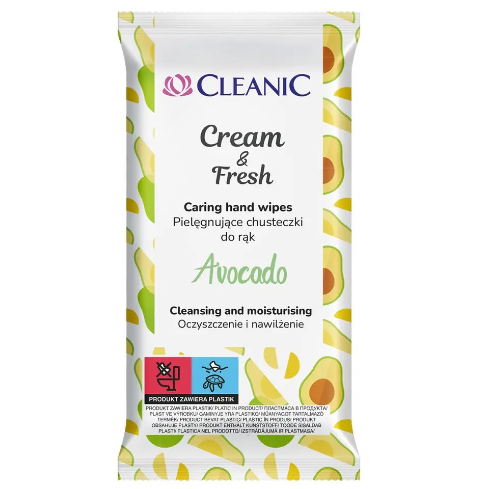 ⁨CLEANIC Pielęgnujące Chusteczki do rąk Cream & Fresh - Avocado 1op-15szt⁩ w sklepie Wasserman.eu