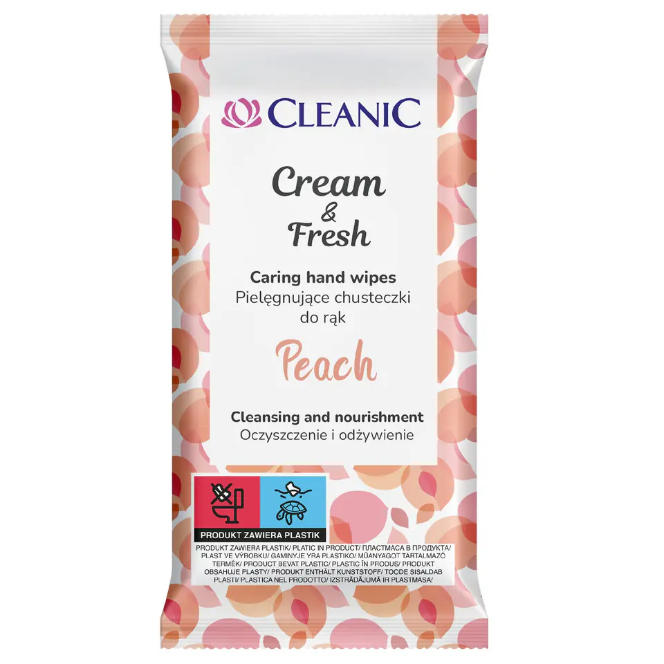 ⁨CLEANIC Pielęgnujące Chusteczki do rąk Cream & Fresh - Peach 1op-15szt⁩ w sklepie Wasserman.eu