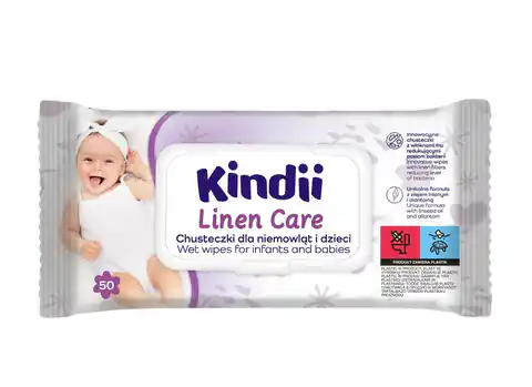 ⁨KINDII Chusteczki dla niemowląt i dzieci Linen Care 1op.-50szt⁩ w sklepie Wasserman.eu