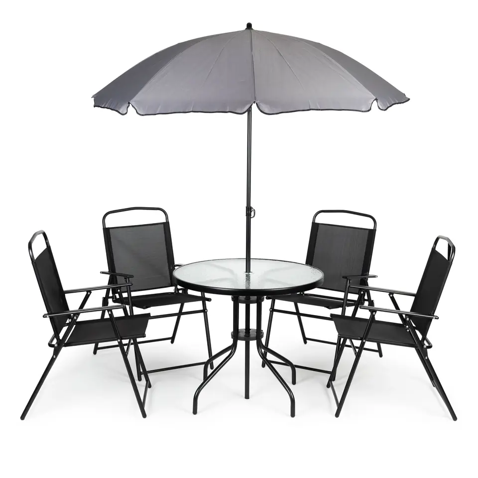 ⁨Komplet mebli ogrodowych stolik 4 krzesła parasol⁩ w sklepie Wasserman.eu