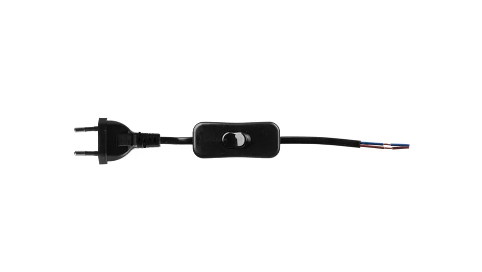 ⁨Power cord with on/off switch and flat plug, cable 3m, black⁩ at Wasserman.eu