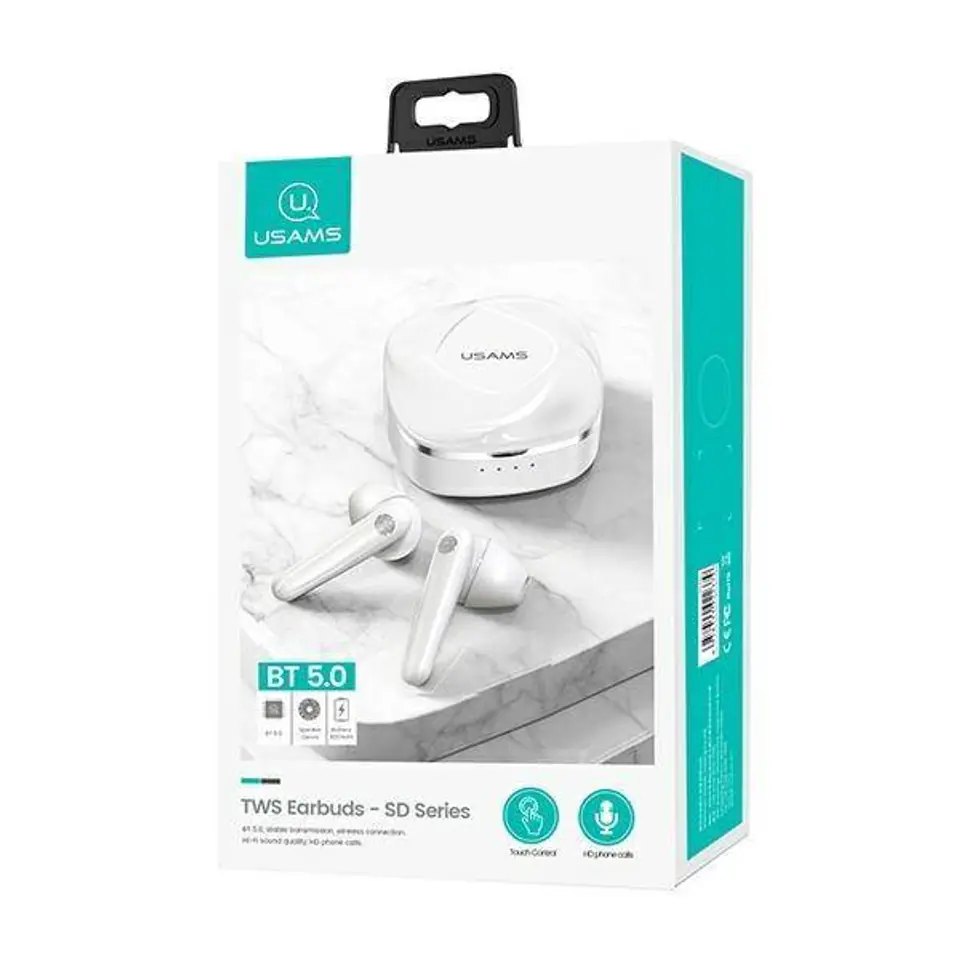 ⁨USAMS Słuchawki Bluetooth 5.0 TWS SD series bezprzewodowe biały/white BHUSD01⁩ w sklepie Wasserman.eu