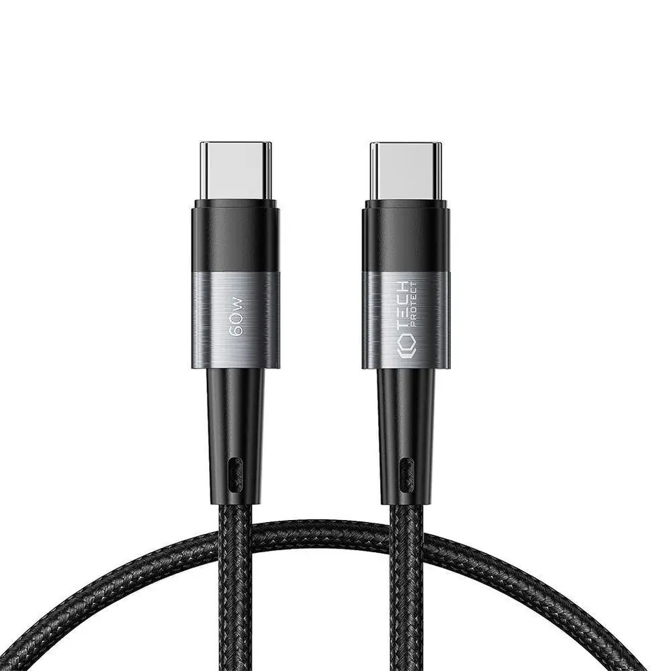 ⁨Kabel 60W 3A 0,25m USB-C - USB-C Tech-Protect UltraBoost szary⁩ w sklepie Wasserman.eu