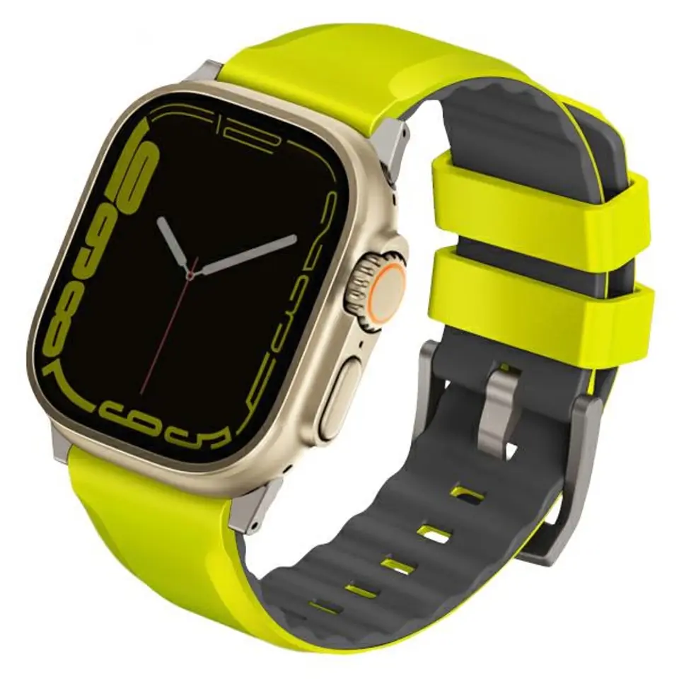 ⁨UNIQ pasek Linus Apple Watch Series 1/2/3/4/5/6/7/8/9/SE/SE2/Ultra/Ultra 2 42/44/45/49mm Airosoft Silicone limonkowy/lime green⁩ w sklepie Wasserman.eu