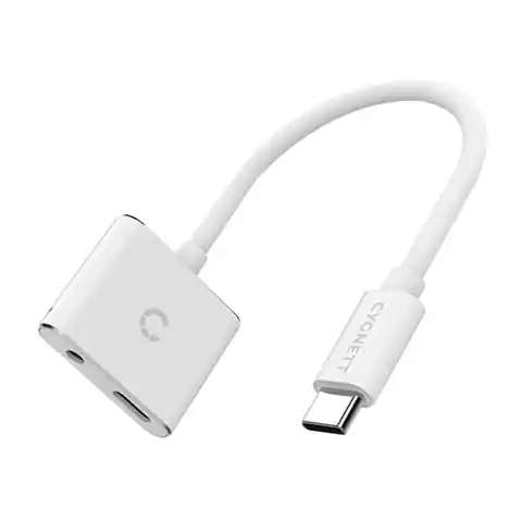 ⁨Adapter audio USB-C do mini jack 3.5mm i USB-C Cygnett Essential (biały)⁩ w sklepie Wasserman.eu