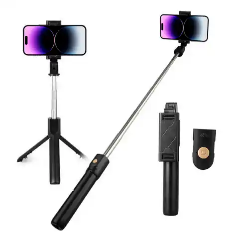 ⁨Selfie stick Tripod statyw uchwyt na telefon kijek do zdjęć selfie pilot Bluetooth czarny⁩ w sklepie Wasserman.eu