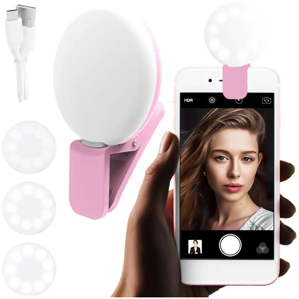 ⁨Lampka LED Alogy Mini Selfie Ring Klips do nagrywania robienia zdjęć do telefonu z klipsem Różowa⁩ w sklepie Wasserman.eu