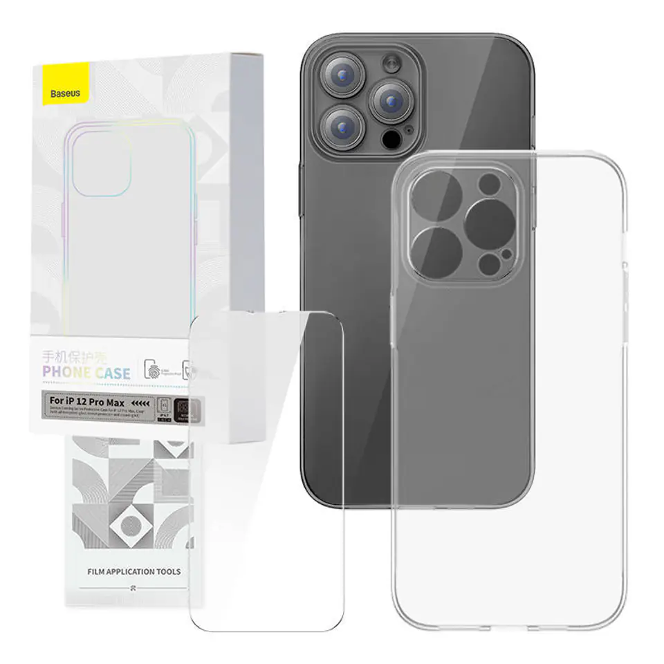 ⁨Zestaw ochronny Baseus Corning przeźroczyste etui i szkło hartowane do iPhone 12 Pro Max⁩ w sklepie Wasserman.eu