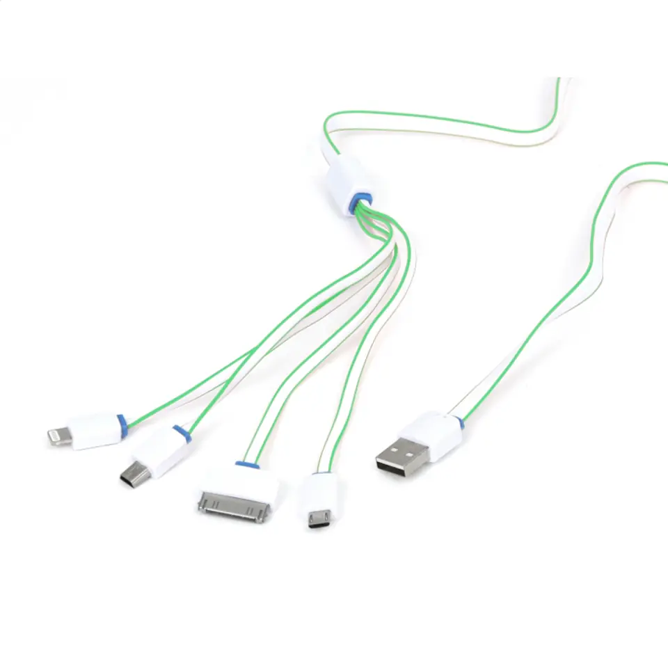 ⁨OMEGA HYDRA 4IN1 MICRO USB + MINI USB + IPHONE4 + LIGHTNING USB CABLE KABEL WHITE & GREEN [42814]⁩ w sklepie Wasserman.eu
