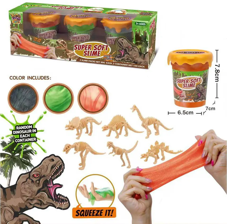 ⁨SET SLIME PLASTIC MASS DINOSAUR FIGURINE⁩ at Wasserman.eu