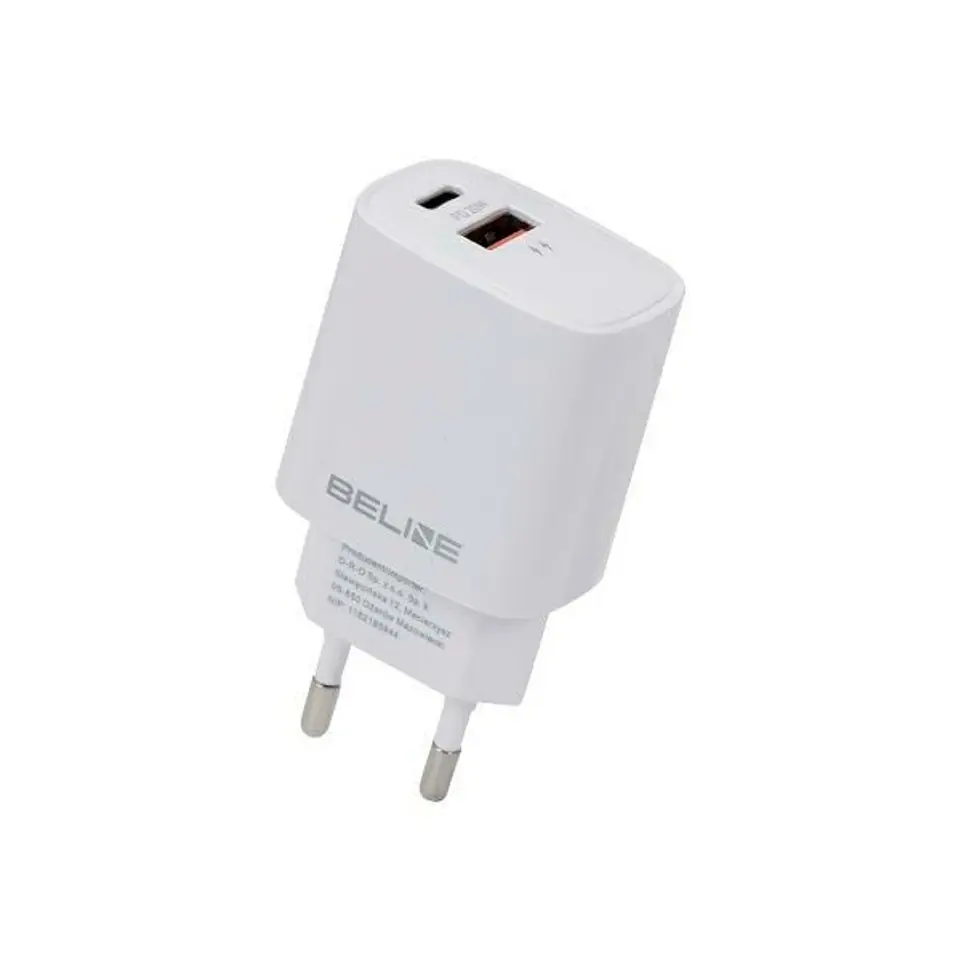 ⁨Beline Ład. siec. 1x USB-C + 1x USB 20W biała /white (only head) PD 3.0 + QC 3.0  BLN2CW20⁩ w sklepie Wasserman.eu