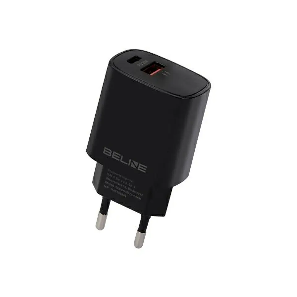 ⁨Beline Ład. siec. 1x USB-C + 1x USB 20W czarna /black (only head) PD 3.0 + QC 3.0  BLN2CB20⁩ w sklepie Wasserman.eu