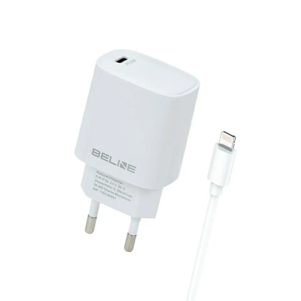 ⁨Beline Ład. siec. 1x USB-C 20W + kabel lightning biała /white PD3.0  BLNCW20L⁩ w sklepie Wasserman.eu