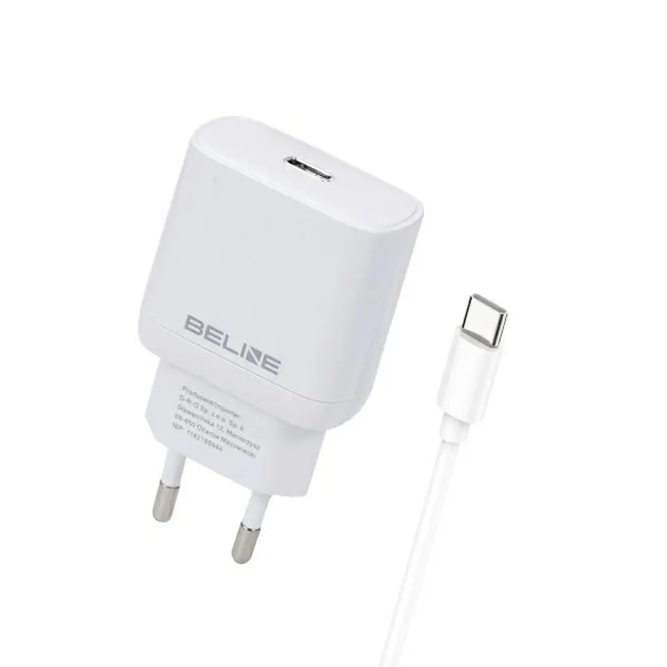 ⁨Beline Ład. siec. 1x USB-C 25W + kabel USB-C biała /white PD 3.0  BLNCW25C GaN⁩ w sklepie Wasserman.eu