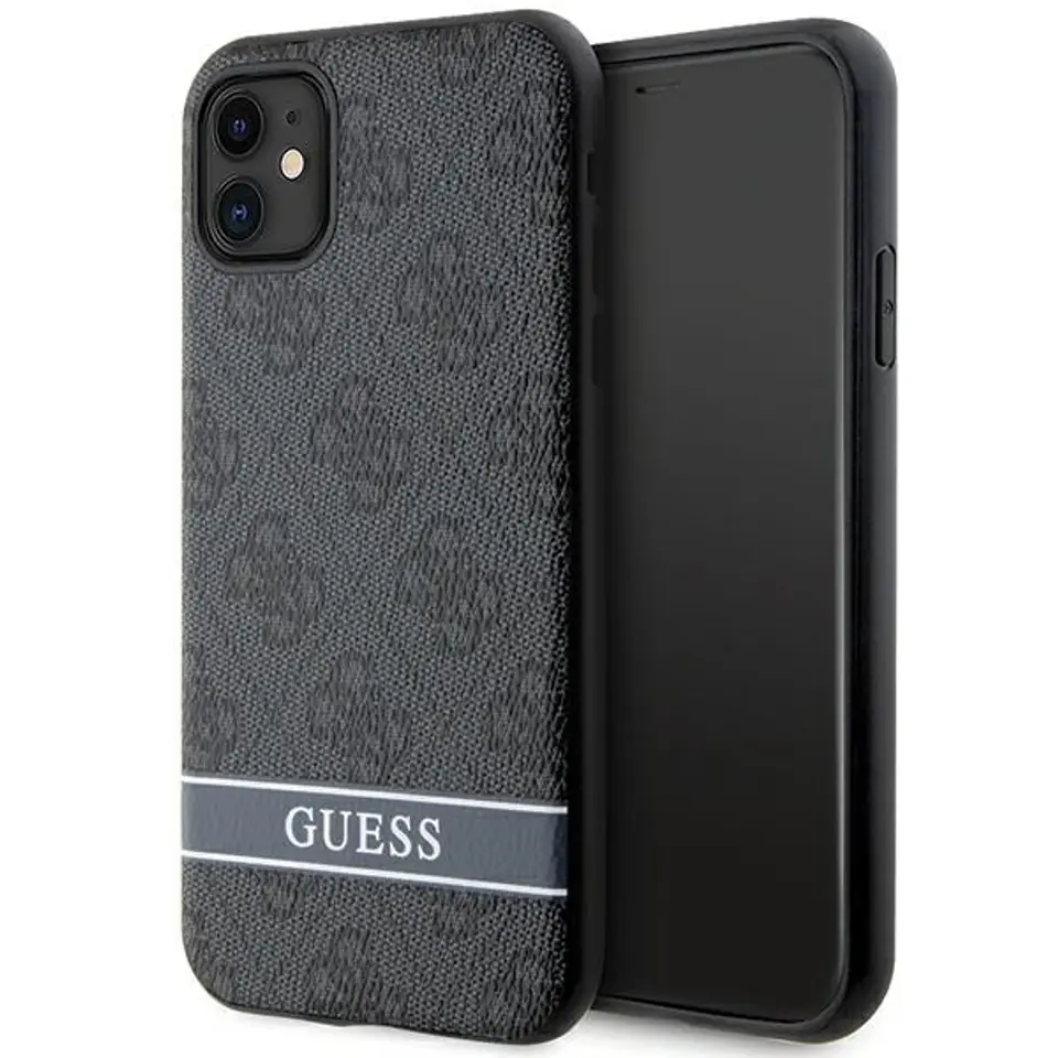 ⁨Guess GUHCN61P4SNK iPhone 11 / Xr szary/grey hardcase 4G Stripe⁩ w sklepie Wasserman.eu