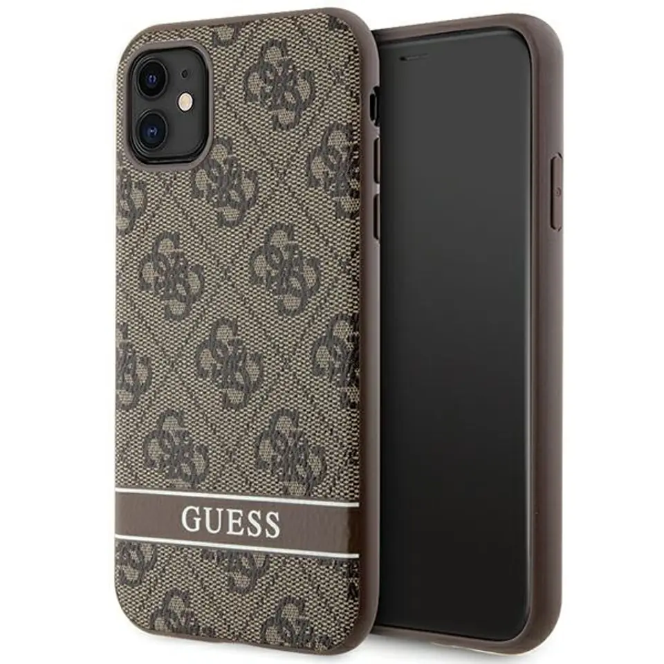 ⁨Guess GUHCN61P4SNW iPhone 11 / Xr brązowy/brown hardcase 4G Stripe⁩ w sklepie Wasserman.eu