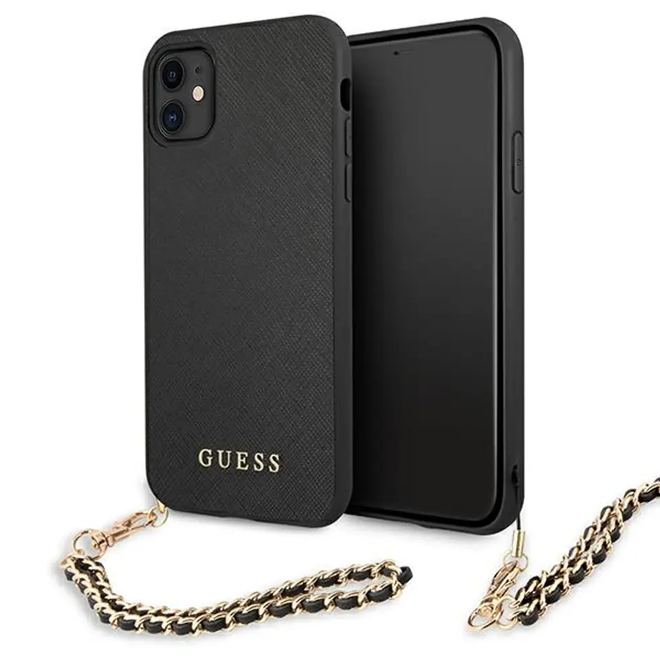 ⁨Guess GUHCN61SASGBK iPhone 11 6,1" / Xr czarny/black hardcase Saffiano Chain⁩ w sklepie Wasserman.eu