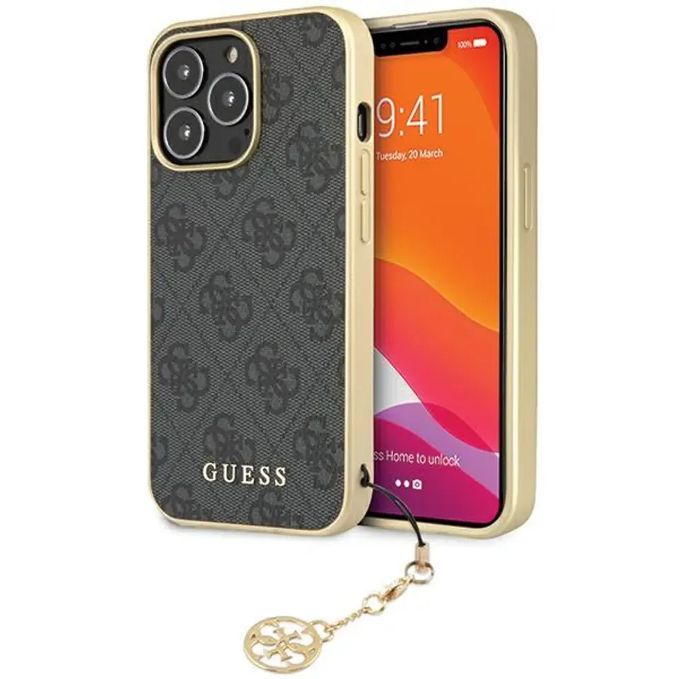 ⁨Guess GUHCP14LGF4GGR iPhone 14 Pro 6,1" szary/grey hardcase 4G Charms Collection⁩ w sklepie Wasserman.eu