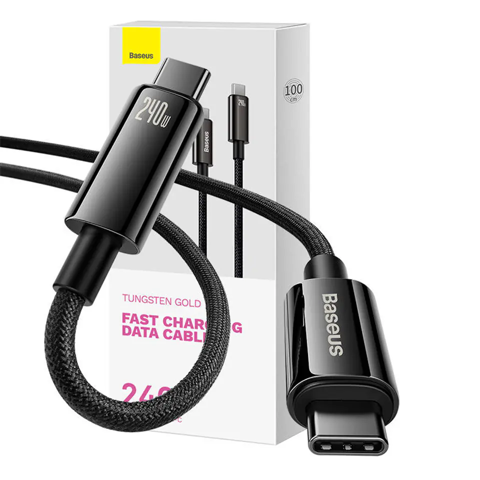 ⁨Kabel USB-C do USB-C Baseus Tungsten Gold 240W 1m (czarny)⁩ w sklepie Wasserman.eu