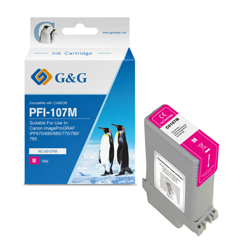 ⁨G&G kompatybilny ink / tusz z PFI107M, NC-00107M, 6707B001, magenta, 130ml⁩ w sklepie Wasserman.eu