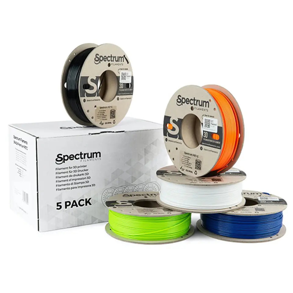 ⁨Spectrum 3D filament, Premium PET-G, 1,75mm, 5x250g, 80748, mix Artic White, Deep Black, Lion Orange, Navy Blue, Lime Green⁩ w sklepie Wasserman.eu