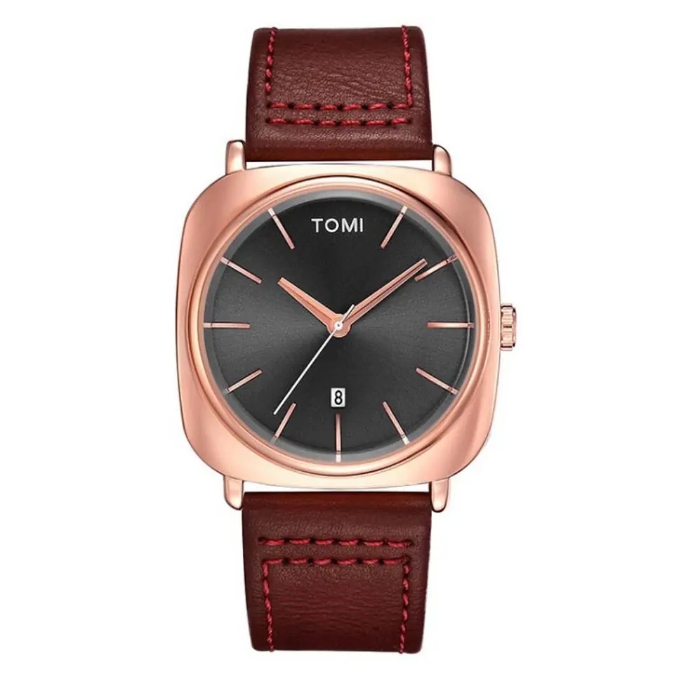 ⁨TOMI RETRO GOLD MEN'S WATCH ON A BURGUNDY STRAP ZM177WZ2⁩ at Wasserman.eu