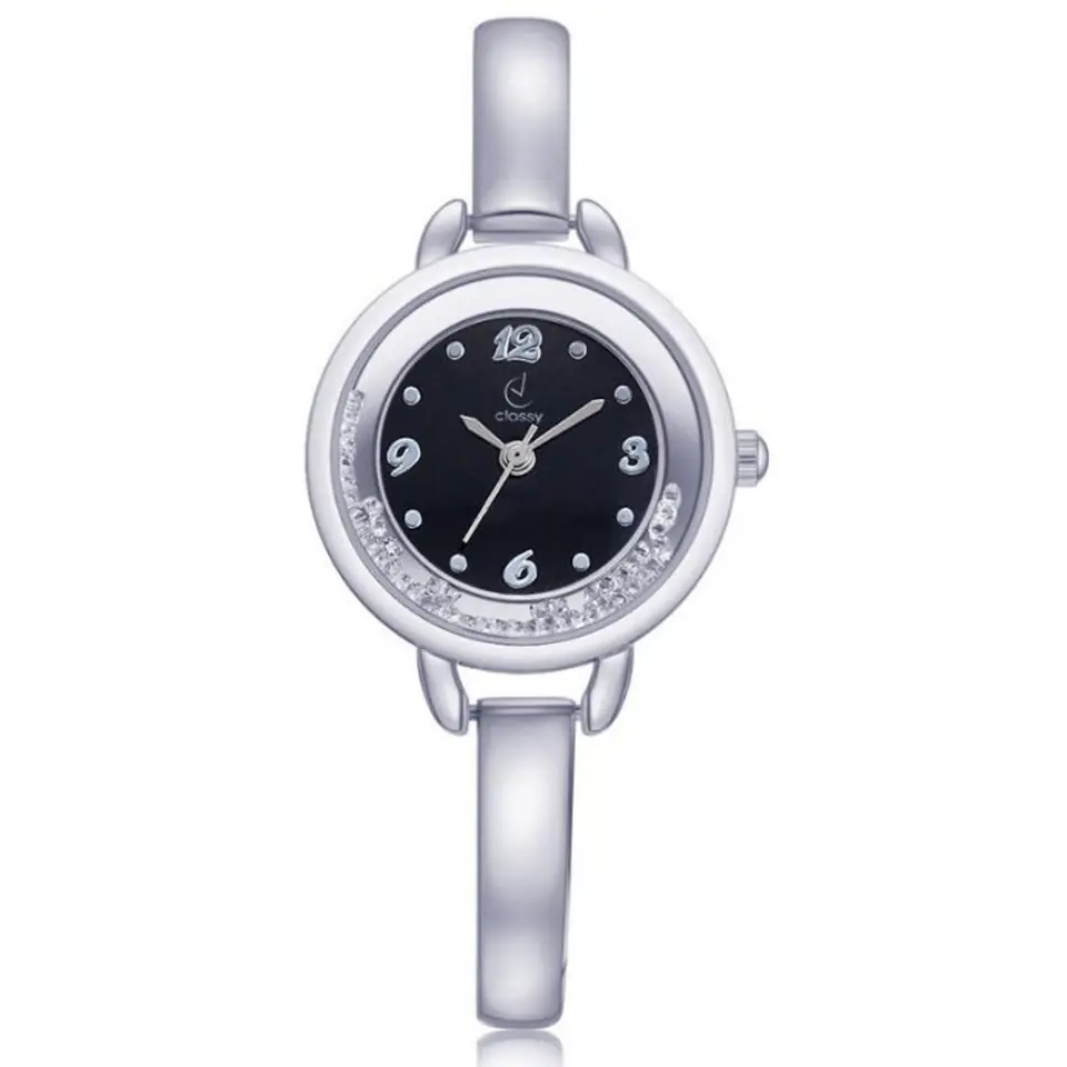 KLASSISCHE SILBERNE UHR MIT SCHWARZER SCHEIBE AM ARMBAND Z647CZ im Wasserman.eu