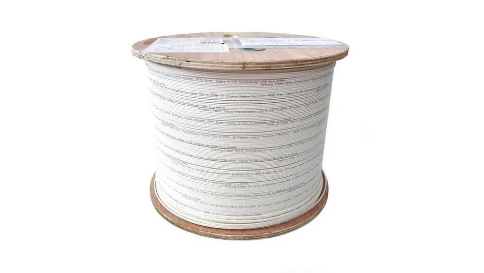⁨Kabel światłowodowy wewnętrzny FTTH 2 włóknowy SM 9/125 OS2 G57A1, Eca, LSOH, biały, 1km DK-D3902-SC-W⁩ w sklepie Wasserman.eu