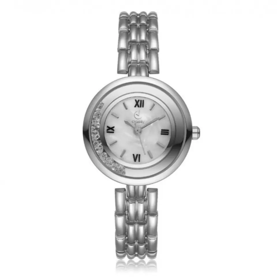 KLASSISCHE SILBERNE UHR AUF WEISSEM GESICHTSARMBAND Z648S im Wasserman.eu