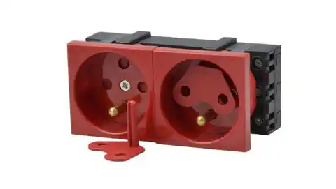 ⁨Gniazdo modułowe podwójne z blokadą i kluczem czerwone przelotowe WP45X4572⁩ w sklepie Wasserman.eu