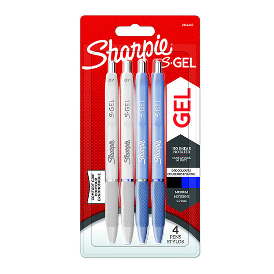 ⁨Długopis żelowy Sharpie S-GEL FASHION - blister 4szt. (korpusy białe i szarobłękinte, wkłady: 2xniebieski oraz 2xczarny) M 0,7mm 2162647⁩ at Wasserman.eu