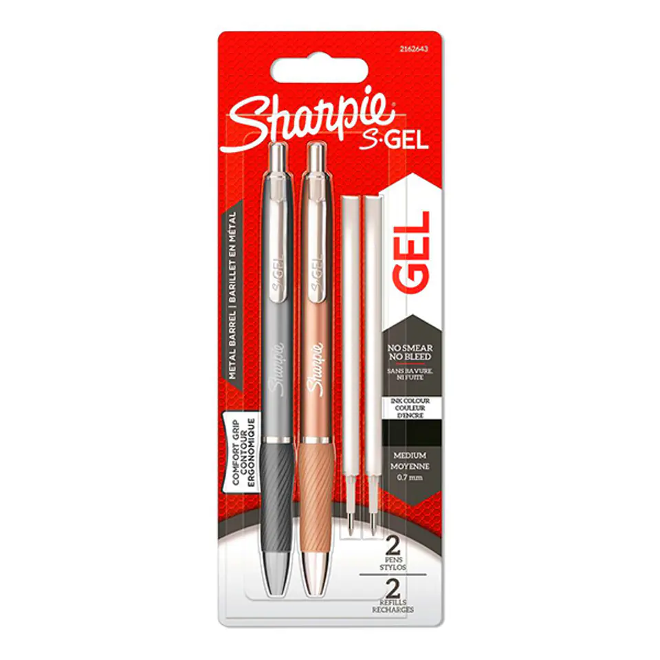 ⁨Sharpie, Długopis żelowy S-Gel Metal, czarne, 2szt, 0.7mm, dodatkowe 2 wkłady⁩ w sklepie Wasserman.eu